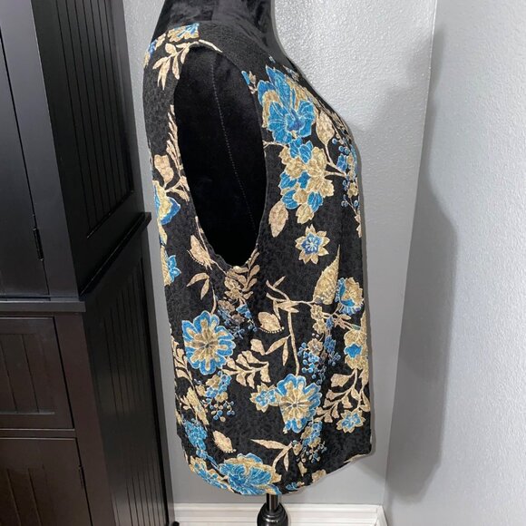 White Stag Stretch Blouse XL Black Floral Print Sleeveless Y2K Office chic - Picture 8 of 8